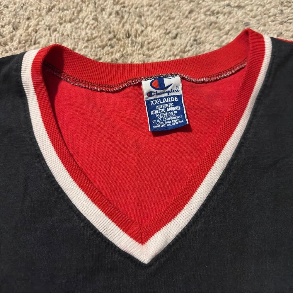 Vintage Champion Chicago Bulls NBA Basketball Short Sleeve V Neck T Shirt 90s - Picture 5 of 16